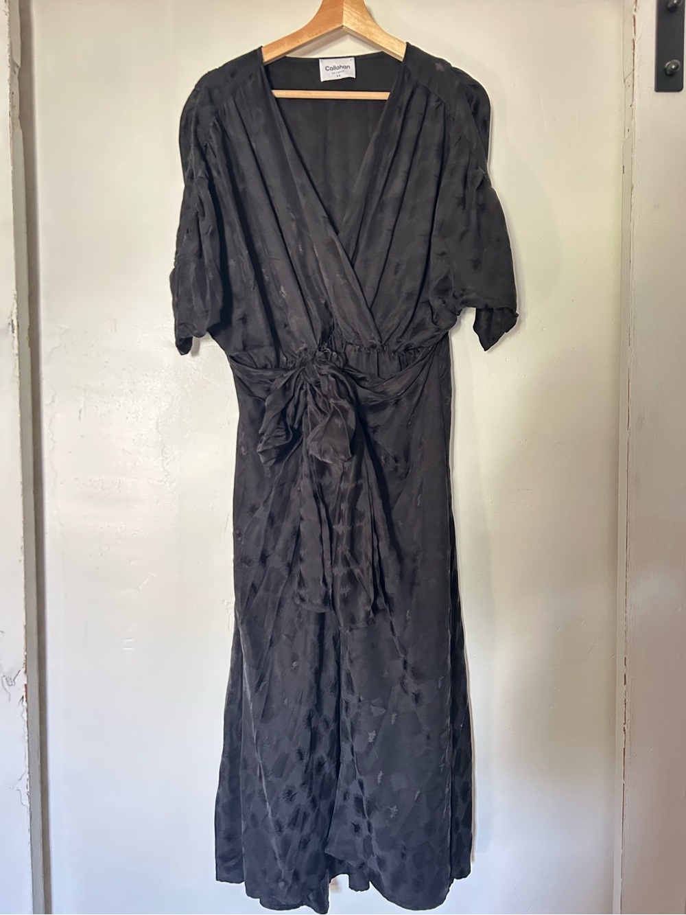 Callahan “Sami” Black Wrap Midi Dress with Tie Waist XS
